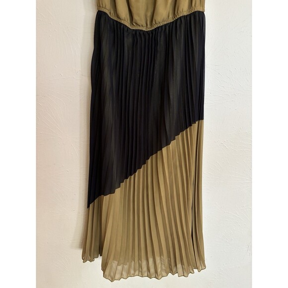 WD NY Dress Small Pleated Green & Black Chiffon Strapless Off Shoulder - Picture 4 of 7